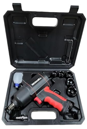 Beswell® 1/2-Inch Air Impact Wrench-1180 Foot-Pounds Max Loosen Torque Output-Well Balanced Lightweight 4.6Lbs-Includes 5-Pieces CR-V Steel SAE Impact Sockets Set & Carrying Case