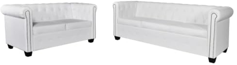 Willood Chesterfield-Sofas 2-Sitzer und 3-Sitzer Kunstleder Garnitur Wohnmöbel Büromöbel Loungesofa Sitzmöbel Wohnzimmersofa Rattansofa Couchgarnitur Designsofa Natur Rattan Weiß