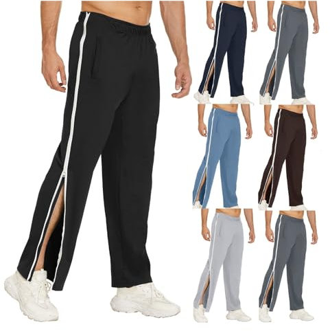 ASIYAN Reha Hose Damen Herren Mit Taschen M-3XL, Jogginghose Reha Hose Herren Seitlich Zu Öffnen a Baggy Freizeithose Mit Seitlichem Reißverschluss Sweatpants Hosen(Noir,L)