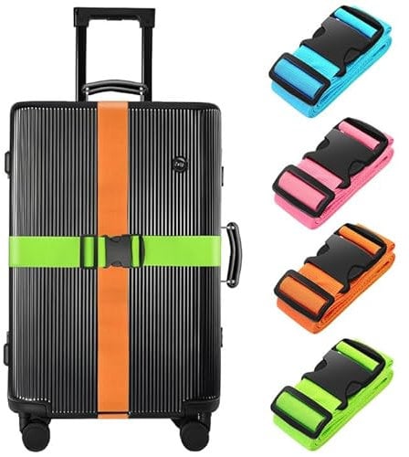 BILIONE 4 Stück Koffergurte für Reisekoffer kofferband Gurt Set, Strapazierfähiger kofferbänder, Verstellbare Gepäckgurte, Premium-Zubehör für Reisetaschen Verschluss (Orange + Blau + Grün + Rosa)