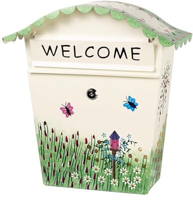 YKHAUPD Briefkästen, Wandbriefkasten, Post Box, Kreativer Pastoraler Stil, Verzinktes Blechmaterial, Großes Fassungsvermögen, Geeignet für Gärten, Veranden, Im Freien und Schulen(White-Butterfly)