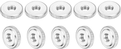 sourcing map 20Pcs M8 Knurled Thumb Nuts, Carbon Steel Round Knurled Flat Head Through Hole Handle Nut, Lock Adjusting Nuts, Thin Type, Nickel Plated, Silver