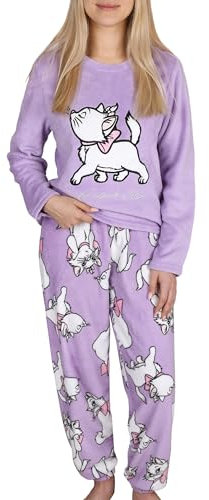 Marie Cat Pigiama da Donna in Pile, Caldo, Manica Lunga, Viola (IT, Testo, S, Regular, Regular, Viola)