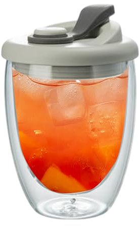 XINBAIJI Vasos de Doble Pared Vasos de Café, Latte Macchiato Vasos con Tapa Taza De Café De Vidrio, Tazas De Café Vidrio Para Cappuccino Latte Té Leche Jugo (350 ml)