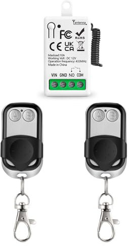 EunnacoTop RF Telecomando senza fili Interruttore 433MHz DC 12V 1 canale Relè Ricevitore con 2 telecomando EV1527 codice di telecomando programmabile per LED/cancelli/serratura elettromagnetica