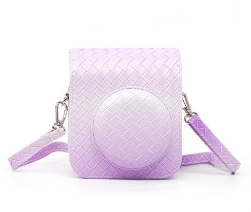 Aisnyho Instant Mini 12 Case for Fuji Instax Mini 12 Camera,PU Leather Protective Case Storage Cover with Shoulder Strap (Gradient Weave Purple)