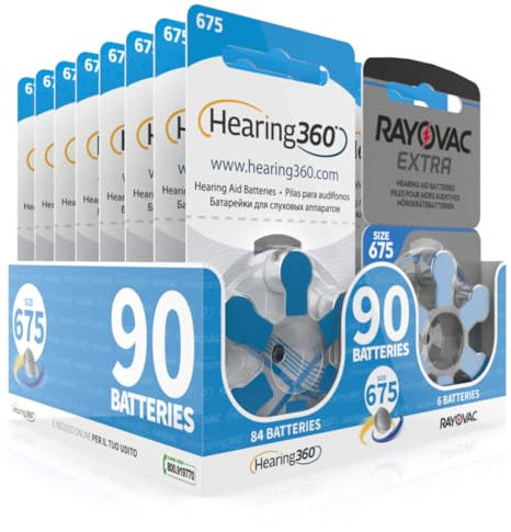 Hearing360 Rayovac Extra and Hearing360 Hearing Aid Batteries Size 675 Blue (15 Blister Packs, 90)