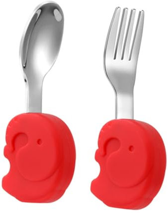 Yardwe 1 Satz Training Nahrungsergänzungsmittel Löffel und kindergeschirrsets kinderbesteck babygeschirr klein Entwöhnung Löffel Babylerngeschirr Rostfreier Stahl rot