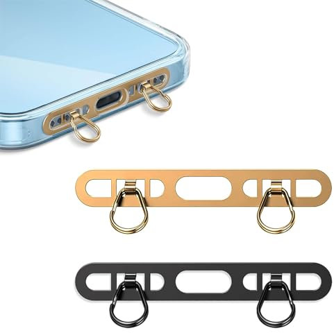 BelleVive 2 pièces de languettes de Maintien en métal pour téléphone pour iPhone, Patch Pendentif pour téléphone avec 2 Anneaux, en Acier Inoxydable, Fin et Robuste, prévient la Chute et la Perte