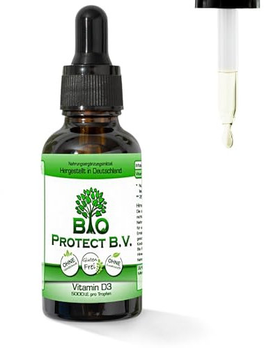 Vitamin D3 Tropfen 5000 IE - 50 ml - Bio Protect - In MCT-Öl aus Kokos - Vegetarisch, Depot-Wirkung, Für Kinder & Erwachsene