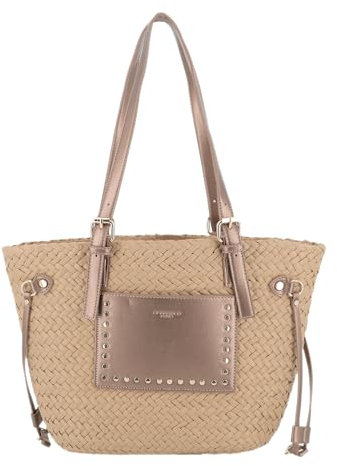 flora & co Sac à Main Femme en Paille Tressé - Sac De Plage Été Rotin - Cabas Estival Bohème Chic - Léger Spacieux - Marron Métal