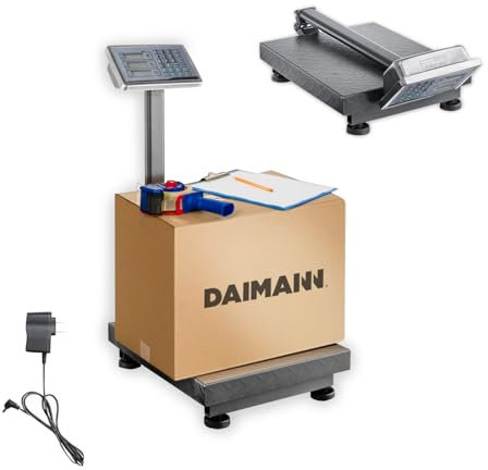 Daimann - Bilancia Professionale Elettronica Richiudibile 300kg con Triplo Display LCD Retroilluminato, Piattaforma Antiscivolo, Funzione TARA e Batteria Ricaricabile per Pesatura Rapida