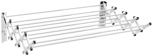 GOPLUS Séchoir à Linge Mural avec 8 Tiges en Acier Inoxydable, Étendoir à Linge Pliant Rétractable à La Maison, Porte-Serviettes Extensible (50-86x12-63x22cm)