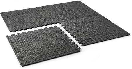Phoenix Fitness 60x60cm Interlocking Gym Flooring - Non-Slip Soft EVA Foam Floor Mats - Heavy-Duty Protective Flooring Tiles for Garage, Kids Room & Exercise - Black/Grey