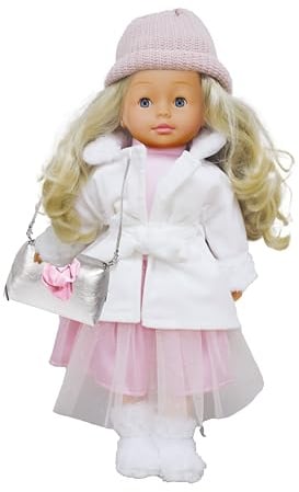 Pioupiou et Merveilles Dimian Bambolin Puppe im weißen Mantel, 46 cm, eine Puppe, die spricht, singt und erzählt, Cinderella, 100 Wörter und 3 Lieder, Haar-Accessoires, weiche Textur