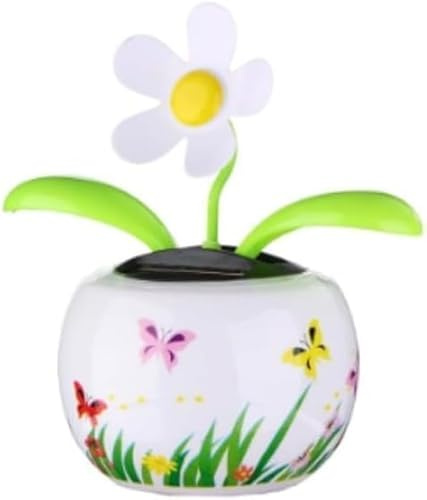 Hehglng Weiße solarbetriebene tanzende weiße Blume in bunter Form, Flip-Klappe, animierte Wackelkopf-Tänzerin, Büro, Schreibtisch, Auto-Dekoration für Auto, Fenster, Sonnenfänger, Armaturenbrett
