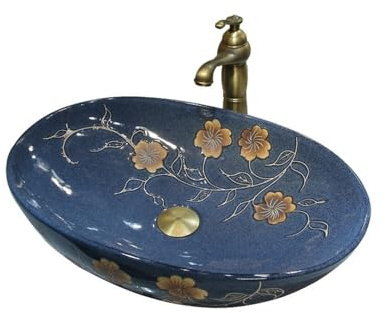 pour meuble-lavabo de toilette Lavabo de comptoir antique en céramique 55 x 35 cm, petit format, for salle de bain, balcon pour meuble-lavabo