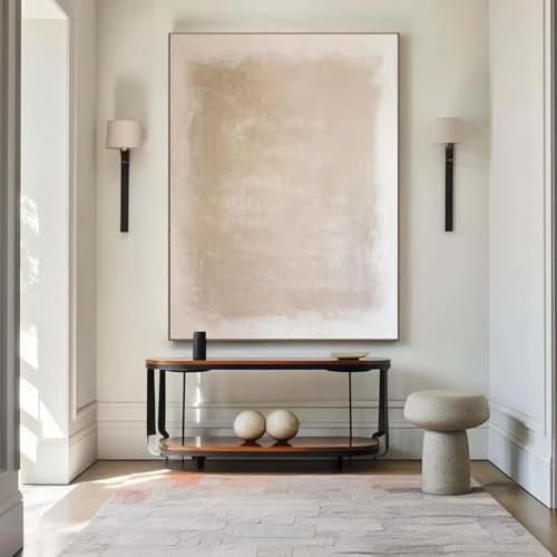 AEFOUU Impression encadrée sur toile - Peinture abstraite beige et marron, art mural neutre, grande peinture texturée beige, décoration bohème 80x100cm(32x39in) Avec cadre