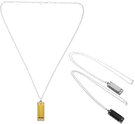 FUNOMOCYA Kleiner Mundharmonika Schmuck Tragbare Halsketten 3 Stück aus Metall als Geschenk zum Fest mit 4 Löchern und 8 Tönen Spielbares Musikinstrument für Kinder