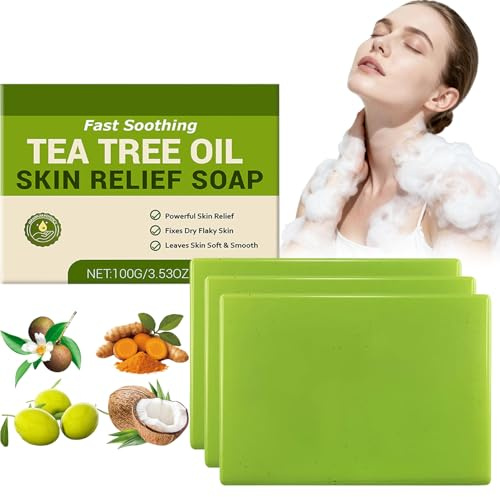 Tea Tree Oil Soap Bar - with Coconut Oil & Turmeric, Natural Foot & Body Soap for Healthy Skin, Facial Cleanser and Body Oder, Herbal Cleansing Soaps, Odor Control & Daily Refreshing Cleanse (3pcs)
