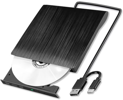 External CD DVD Drive for Laptop Portable USB 3.0 and Type-C CD DVD burner | CD DVD Rw Writer Reader Burner Slim Optical DVD Player for PC, Desktop, Mac, IOS, Windows 11/10/8.1/7/XP/Linux