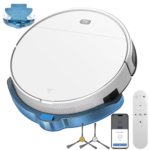 2 en 1 Robot Aspirateur Laveur 5500Pa Mince Connecté avec WiFi/Alexa/App | 3 Modes de Nettoyage, Auto-Charge, Automatique 120 Mins, Nettoyage Intelligent pour Poils d’Animaux et Poussière, White