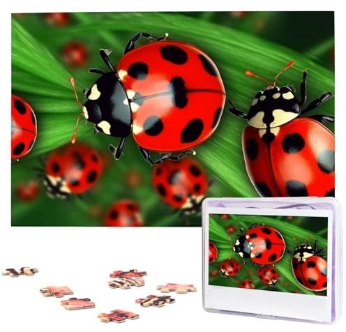 Red Ladybug Holzpuzzles 1000 Teile Personalisiertes Puzzle für Erwachsene Interessante benutzerdefinierte Fotopuzzles Geschenk für Urlaub Geburtstag Hochzeit Jahrestag