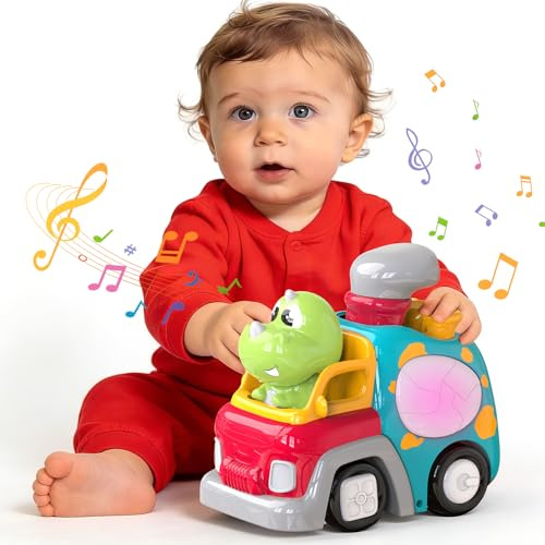 AEROQUEST Musik Dinosaurier Baby Spielzeug ab 18 Monate+ 2 3 4 Jahr Krabbelspielzeug mit Licht & Sound Interaktives Krabbel Dino Baby Spielzeug Toddler Frühes Lernen Toys Geburtstag Geschenke