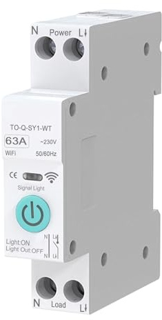 Interrupteur Intelligent WiFi 1P+N 63A 230V Télécommande sans Fil | pour Maison Connectée Minuterie Commande Vocale, Compatible avec l'Application Smart Life TUYA, Montage sur Rail DIN