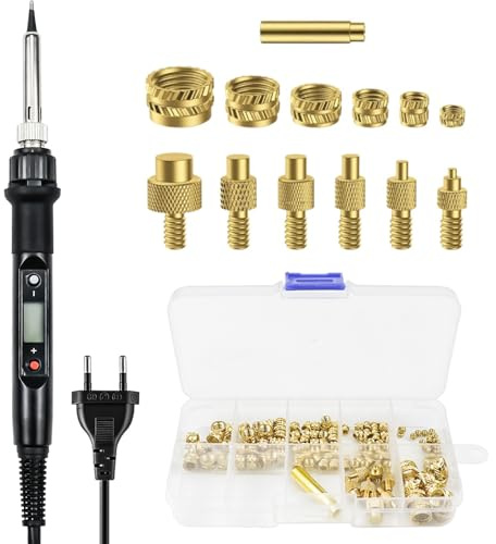 Kit Soldador de Estaño 80W LCD Temperatura Ajustable 180-480°C con 7 Puntas y Adaptador, 138 Insertos Roscados de Latón M2 M3 M4 M5 M6 M8, Soldador Estaño Profesional para Impresión 3D, Reparación