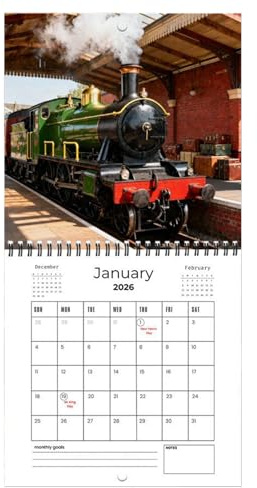 Dampfzug-Kalender 2026 - Monats-Wandkalender, 12-Monats-Zeitplaner, Dampfbahn-Themenplaner, Haushalts- und Studienzubehör | Zeitmanagement-Hilfe für Zuhause, Büro, Familie & Klassenzimmer