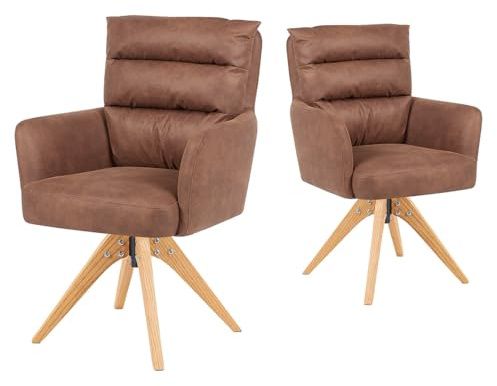 DUBI Möbel Esszimmerstühle 2er Set 360° drehbar mit Taschenfederkern, hoher Sitzkomfort, bis 150 kg belastbar, abriebfester Stoff Grau, Eiche Massivholzgestell geölt (Natur), Mika-Juna