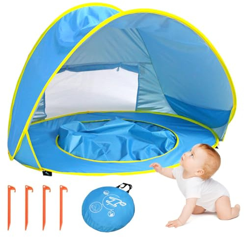 CEWROM Refugio de playa para bebé, tienda de campaña para la playa, tienda de campaña para bebés con mini piscina separable, portátil, Pop Up Baby Playa, protección UV, para niños pequeños, bebés