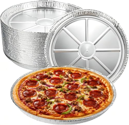 LATERN 25 Pièces Plats à Pizza en Aluminium, 30CM Plat à Focaccia Rond en Aluminium Plat Jetable pour Cuisson, Gril et Rôtissage pour Pizzas Chocolat Biscuits Gâteaux, Compatible Congélateur et Four