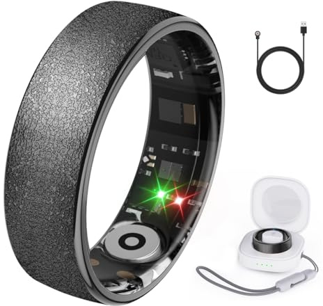 Rogbid R2 Titanlegierung Smart Ring für Herren Damen Smartringe Gesundheit Tracker mit Herzfrequenz, Blutsauerstoff, Blutdruck, Schlaftracker, IP69 wasserdicht für iPhone und Android Schwarz (12#)