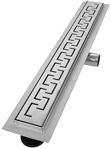 VILSTEIN Duschrinne 160cm, Edelstahl Bodenablauf Komplettset, extra flach, Siphon mit Geruchsstop, Haarsieb - Griechisch