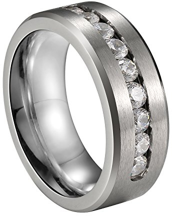 JewelryWe Schmuck 8mm Edelstahl Ring Band CZ Zirkon Zirkonia Silber Ton Hochzeit Engagement Verlobungsringe Verlobung Herren - Größe 70