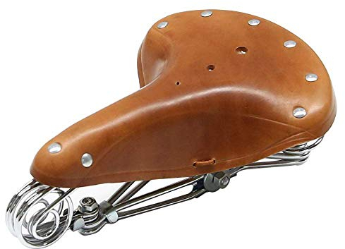TentHome Fahrradsattel Vintage echtes Leder Classic Schraubenfeder Nieten Rennrad Fahrrad Sattel Braun Komfort Fahrradsitz (Braun)