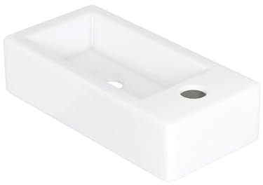 Eridanus Lavabo para baño, Lavabo suspendido Cuenco rectangular de cerámica blanca que ahorra espacio, grifo a la derecha para gabinete de tocador, guardarropa, inodoro, lavabo moderno sobre encimera