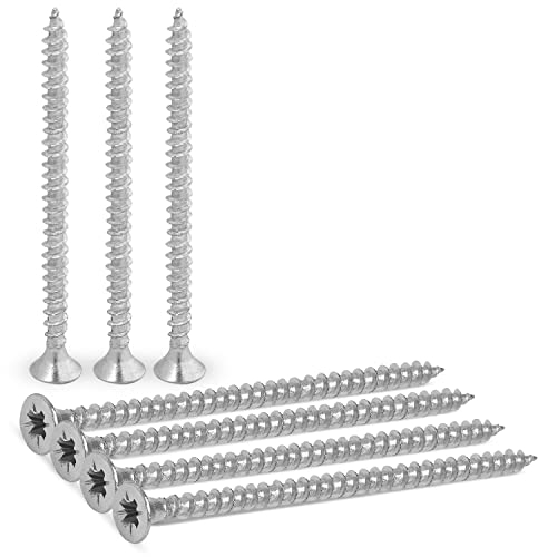 4X50mm (5/32”X2”) Wood Screws (100pcs) – Commercial-Grade Heavy Duty Zinc-coated Steel Countersunk Pozi-drive Head Screws for all types of Wood