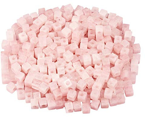 mookaitedecor 30pcs 10mm Natural Rose Quartz Cube Large Hole Gemstone Beads for Jewellery Making, Square Spacer Loose Pink Large Hole Crystal Stone Beads for Bracelet Making Crafting Macrame 5mm Hole