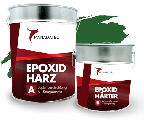 MANADATEC 2k Epoxidharz Bodenbeschichtung 5kg I RAL 6002 Laubgrün I Abriebfest, lösemittelfrei, geruchsneutral I Garagenbodenbeschichtung I Epoxy Bodenbeschichtung Garage I Keller Epoxidharz Boden