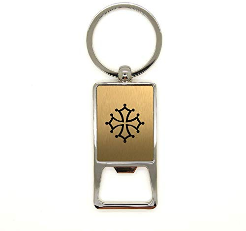 Porte clé en métal or brossé Croix Occitane décapsuleur gravure laser