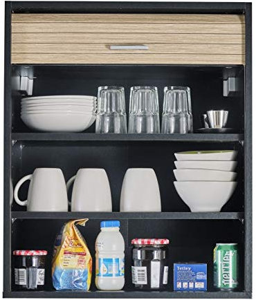SIMMOB Meuble Cuisine Noir Rideau Chêne Blanc ou Alu 2 Etagères L 60 H 72 P 35 cm - Chêne Naturel