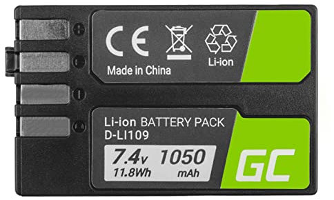 Green Cell® D-Li109 DLi109 Kamera-Akku für Pentax K-r K-2 K-30 K-50 K-70 K-500 K-S1 K-S2 Full Decoded (Li-Ion Zellen 1050mAh 7.4V Schwarz)
