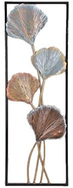 3D Wandbild Bild Skulptur Ginkgoblatt Blatt Dekor aus Metall (schwarz türkis bronze) Höhe 32cm x Breite 92cm x Stärke 4cm - Wanddekoration modern Dekobild Metallbild Wandkunst Wanddeko