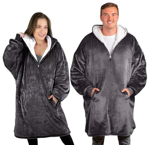 Blanket Hoodie, Oversized Hoodie Blanket, Sherpa & Fleece Wearable Blanket Hoodies for Women & Men, Comfy & Fluffy Hooded Blankets, The Big Softy® (Dark Grey)