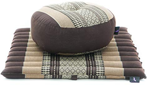 Leewadee Meditationsset Yogaset aus Meditationskissen Zafu und Kleiner rollbarer Sitzmatte Zabuton Ökologisches Naturprodukt, Kapok, Braun