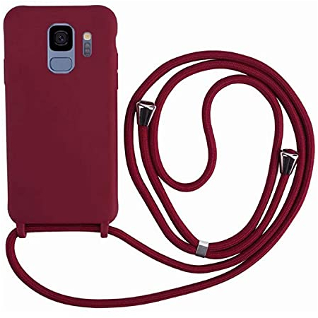 MEVIS Schutzhülle kompatibel mit Samsung Galaxy S9 Plus, TPU-Silikon mit Umhängeband, Rot