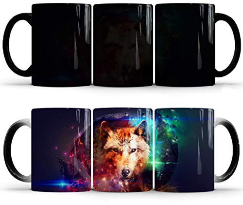 Hosoncovy Tasse à café en céramique avec motif loup magique – Changement de couleur, tasse sensible à la chaleur pour café, thé ou boissons chaudes